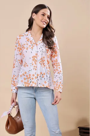 Cation Women Classic Fit Cuban Collar Floral Printed Cotton Casual Shirt