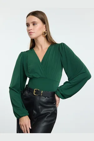 Trendyol Women V-Neck Bishop Sleeve Crop Top