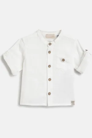 chicco Boys Relaxed Fit Band Collar Solid Cotton Casual Shirt