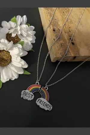 Digital Dress Room Set Of 2 Silver-Plated Quirky Pendants with Chains