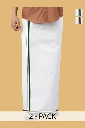 WHITE HEART Men Pack of 2 Pure Cotton Single Layer Dhoti with Coloured Border