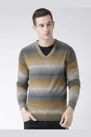 Club York Men Brown & Blue Self Design Pullover