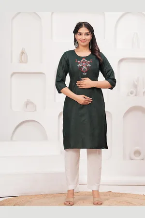 Celebravo Women Floral Embroidered Cotton Maternity Straight Kurta