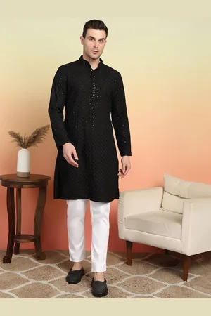SWAGG INDIA Floral Embroidered Mandarin Collar Thread Work Straight Kurta