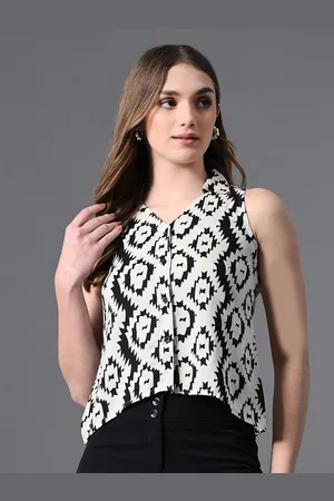 Roadster The Lifestyle Co Printed Pure Cotton Sleeveless Shirt Type Crop Top
