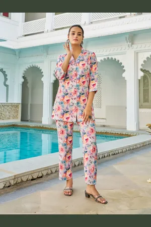 Moda Rapido Floral Printed Notched Lapel Collar Shirt With Trouser