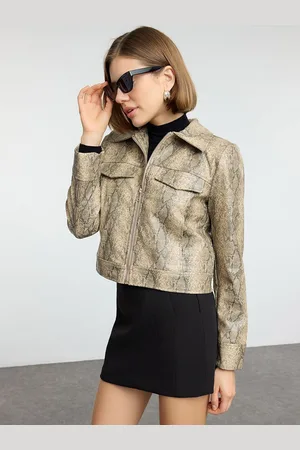 Trendyol Women Animal Printed Crop Biker Jacket