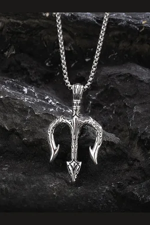 Peora Men Silver-Plated Stainless Steel Fancy Trishul Pendant with Chain
