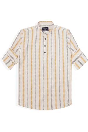 CHARCHIT Boys Comfort Fit Band Collar Vertical Striped Cotton Casual Shirt