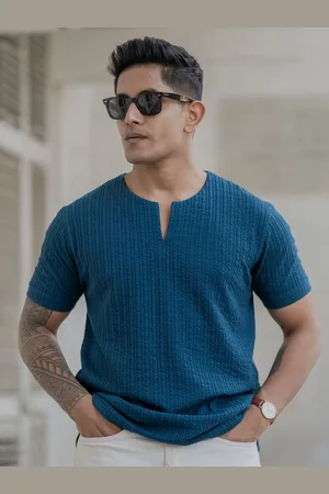 Powerlook Men Self Design Round Neck Cotton T-shirt