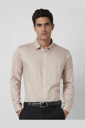 V Dot Men Slim Fit Spread Collar Textured Cotton Formal Shirt