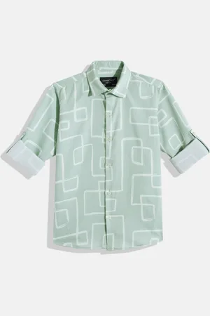 CHARCHIT Boys Comfort Abstract Printed Roll Up Sleeve Pure Cotton Casual Shirt