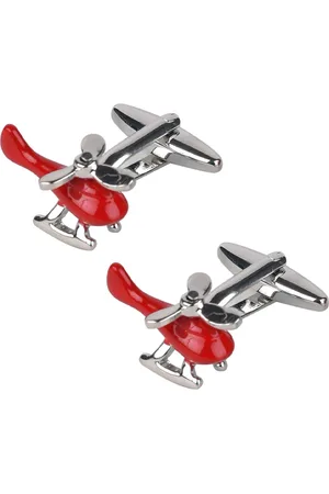 Bodha Red & Silver-Toned Helicopter Design Cufflink