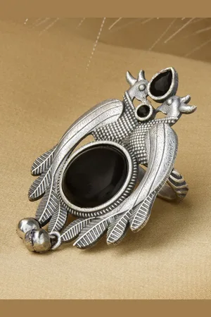 Priyaasi Silver-Plated Stone Studded Finger Ring