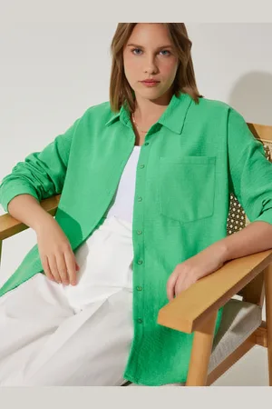 Happiness istanbul Women Oversized Fit Spread Collar Solid Casual Shirt