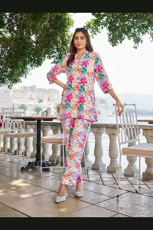 Moda Rapido Floral Printed Notched Lapel Collar Shirt With Trouser