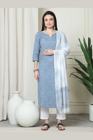 Rajnandini Floral Printed Pure Cotton Straight Kurta With Trousers & Dupatta