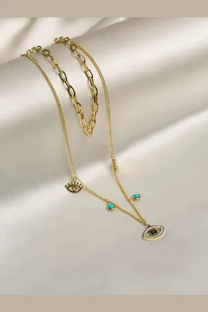 Artklim Gold-Plated Artificial Stones Studded Oval Shaped Pendants Necklace