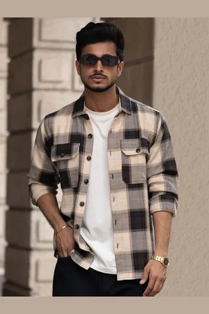 Powerlook Men Spread Collar Tartan Checked Cotton Casual Shirt