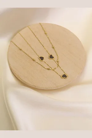 Artklim Gold-Plated Double Layered Heart Minimal Pendant Necklace