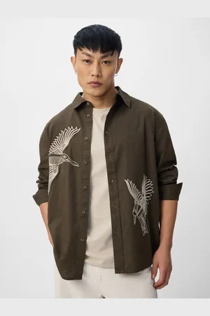 The Souled Store Men Relaxed Fit Spread Collar Embroidered Cotton Casual Shirt