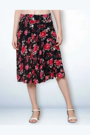 Jinfo Women Floral Printed Knee Length Flared Skirt With Attached Shorts