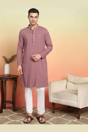 SWAGG INDIA Floral Embroidered Mandarin Collar Thread Work Straight Kurta