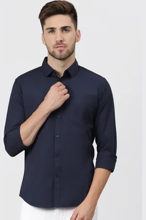 Provogue Men India Slim Spread Collar Solid Cotton Casual Shirt