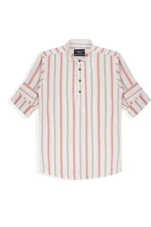 CHARCHIT Boys Comfort Fit Band Collar Vertical Striped Cotton Casual Shirt
