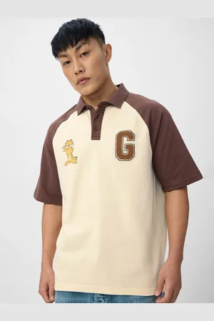 The Souled Store Men Garfield Graphic Printed Polo Collar Cotton Oversized T-shirt