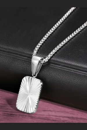 Peora Men Silver-Plated Square Concentration Pendant With Chain