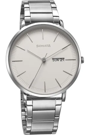 Sonata Men Brass Dial & Stainless Steel Bracelet Style Straps Analogue Watch 77150SM01