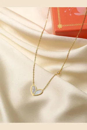 Artklim Anouk Gold-Plated Artificial Stones Studded Heart Shaped Minimal Pendant Necklace