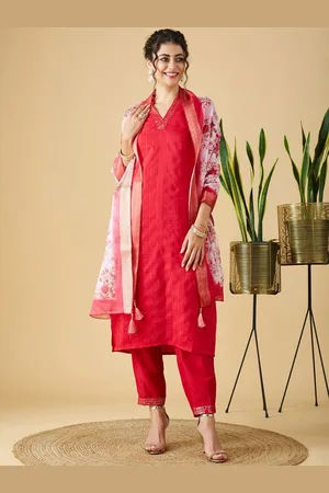 Mokosh Sequinned Work V-Neck A-Line Kurta With Trousers And Dupatta