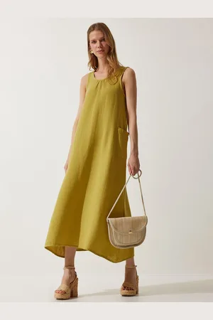 Happiness istanbul Women Round Neck Pure Cotton A-Line Maxi Dress