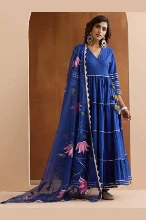 Ishin Gotta Patti Pure Cotton Anarkali Kurta With Trousers & Dupatta