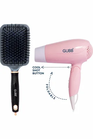 GUBB Set of GB-163 Hair Dryer - Pink & Paddle Hair Brush with Pin - Black
