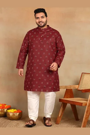 Sztori Plus Size Woven Design Geometric Printed Mandarin Collar Straight Kurta