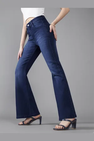 DOLCE CRUDO Women Wide Leg High-Rise Light Fade Stretchable Jeans