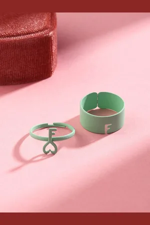 Priyaasi Set Of 2 Women Green Key Style Adjustable Dual Rings