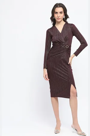 MADAME Women V-Neck Ruched Wrap Dress