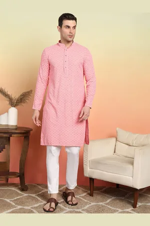 SWAGG INDIA Floral Embroidered Mandarin Collar Thread Work Straight Kurta