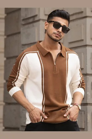 Powerlook Men Colourblocked Polo Collar Pure Cotton Casual Sweatshirt