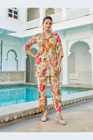 Moda Rapido Floral Printed Notched Lapel Collar Shirt With Trouser