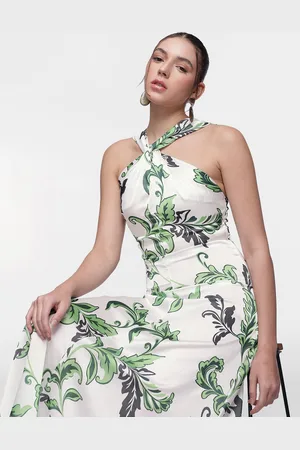 French Connection Tropical Printed Halter Neck A-Line Midi Dress