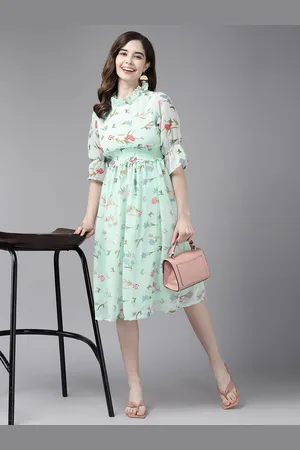 BAESD Women Floral Printed Round Neck A-Line Dress