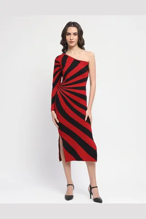 MADAME Women Striped Sheath Midi Dress