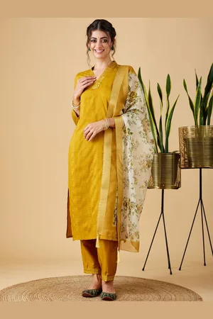 Mokosh Sequinned Work V-Neck A-Line Kurta With Trousers And Dupatta