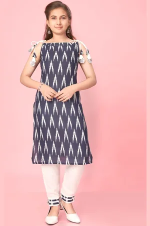 BAESD Girls Chevron Printed Tie-Up Neck Pure Cotton Kurta With Salwar