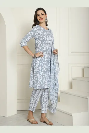 Anouk Women Floral Printed Regular Gotta Patti Pure Cotton Kurta with Trousers & With Dupatta